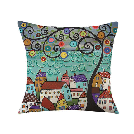 Linen Decorative Throw Pillow Covers Cute Cartoon Square Cushion Cover Pillowcase for Sofa Couch Bed