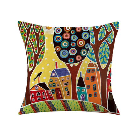 Linen Decorative Throw Pillow Covers Cute Cartoon Square Cushion Cover Pillowcase for Sofa Couch Bed