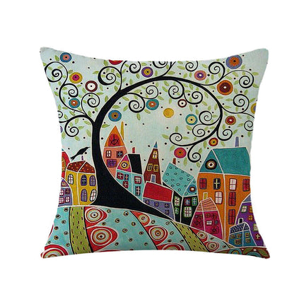 Linen Decorative Throw Pillow Covers Cute Cartoon Square Cushion Cover Pillowcase for Sofa Couch Bed