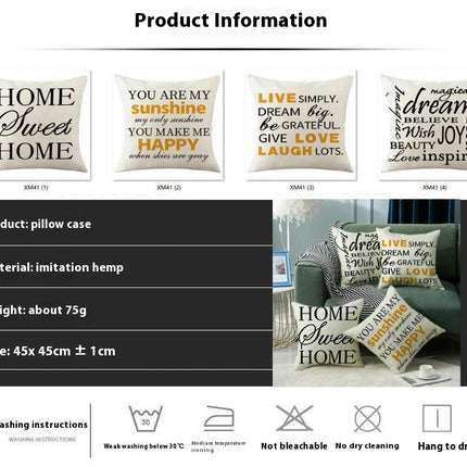 English Decorative Cushion Letters Linen Pillow Cover Pillowcase Cushion Cover for Sofa Throw Pillow Case-A