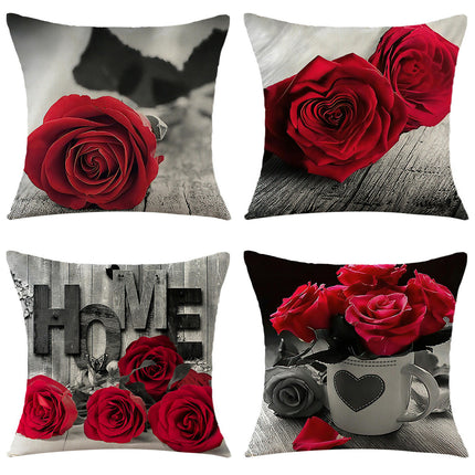 Rose Decorative Throw Pillow Covers Valentine's Day pillowcase Square Cushion Cover for Sofa
