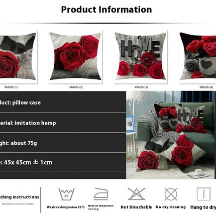 Rose Decorative Throw Pillow Covers Valentine's Day pillowcase Square Cushion Cover for Sofa