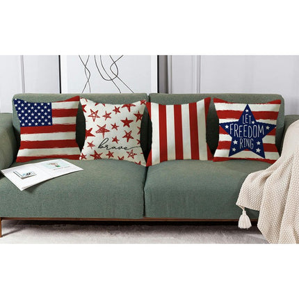 Linen Throw Pillow Covers American Independence Memorial Day Home Decor Pillowcase-A