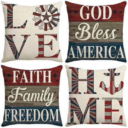Linen Throw Pillow Covers American Independence Memorial Day Home Decor Pillowcase-B