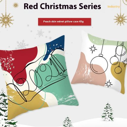 Merry Christmas Pillow Cover Abstract Christmas Throw Pillow Case Decorative Cushion Cover for Sofa