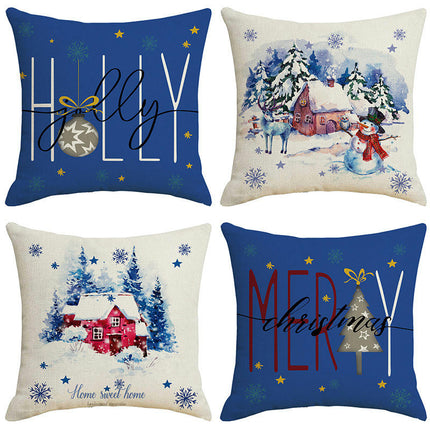 Throw Pillow Covers Blue Cushion Case Decor, Snowflakes Farmhouse Home Decoration for Sofa