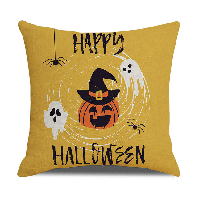 Halloween Pillow Covers Square Throw Pillows Cover Happy Halloween Cushion Covers Linen Pillow Cases-A