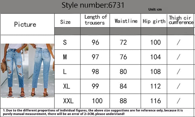 Women's Ripped Jeans Mid Waisted Distressed Boyfriend Denim Pants