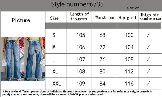 Women's Casual Mid Waisted Wide Leg Baggy Stretch Denim Jeans