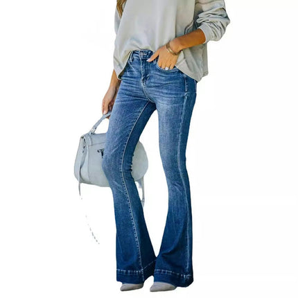 Women's High Waisted Flared Bottom Jeans Elastic Denim Pants