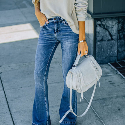 Women's High Waisted Flared Bottom Jeans Elastic Denim Pants