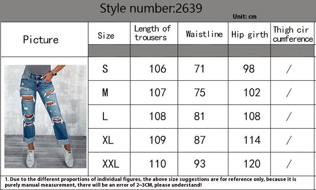 Women's Ripped Straight Leg Jeans High Waist Distressed Cutout Denim Pants