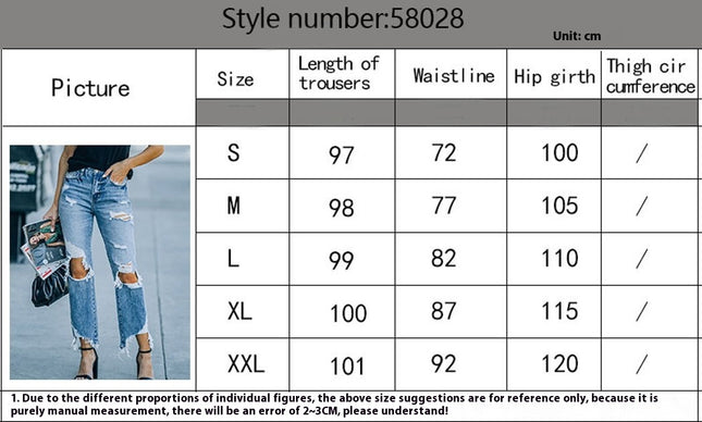 Women's Stretchy Ripped Jeans Straight Leg Distressed Raw Hem Denim Pants