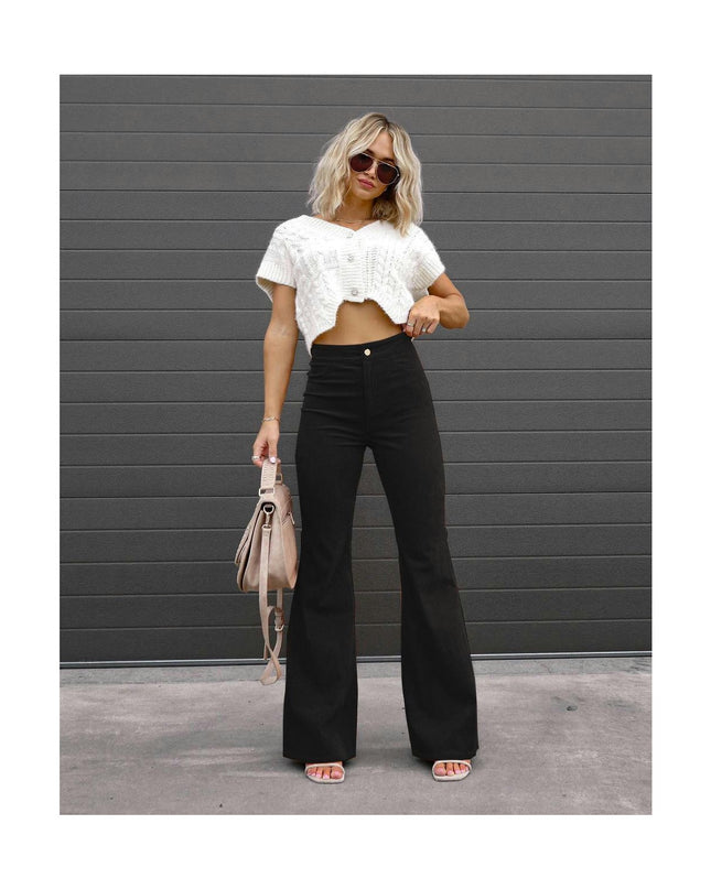 Corduroy Pants for Women High Waist Flare Pants with Pockets