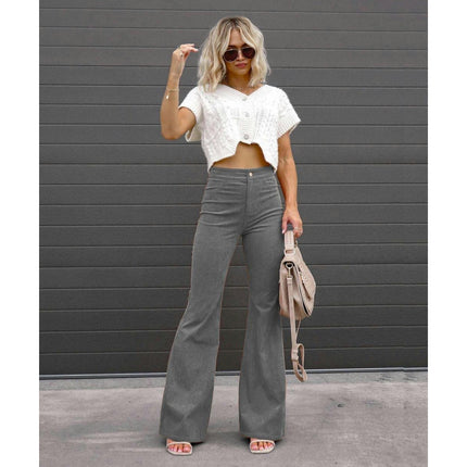 Corduroy Pants for Women High Waist Flare Pants with Pockets