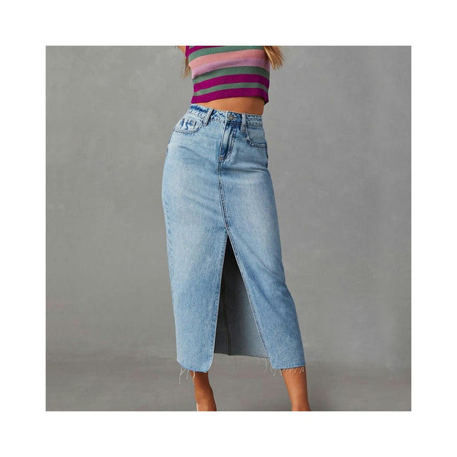 Women's Split Thigh High Waist Bodycon Maxi Denim Skirt