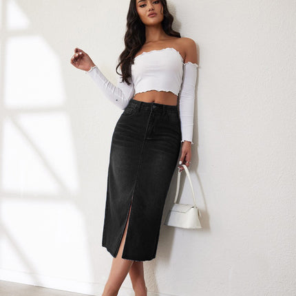 Women's Split Thigh High Waist Bodycon Maxi Denim Skirt