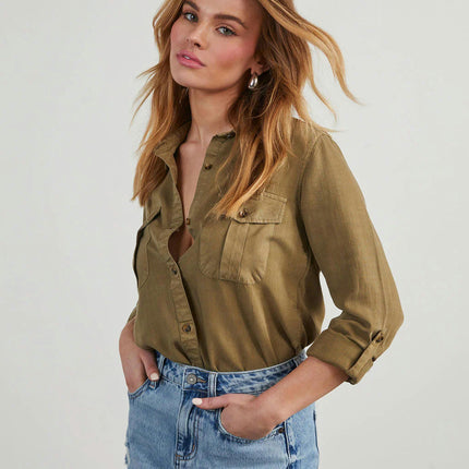 Women's Long Sleeve Collared Shirt Button Down Denim Blouse Jacket