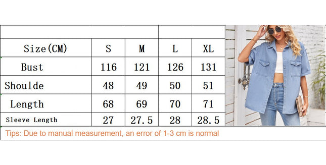 Womens Short Sleeve Denim Shirts Button Down Jean Shirts Summer Loose Casual Collared Top