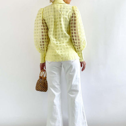 Womens Sheer Button Down Shirts Long Sleeve Stylish Casual Blouse Tops