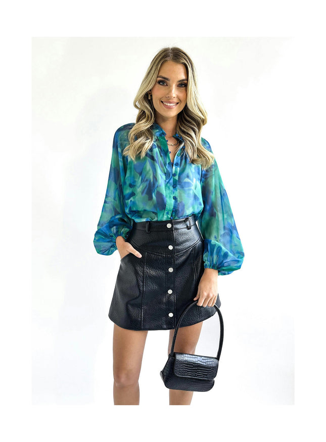 Womens Casual Print V Neck Long Sleeve Blouses Button Down Shirts Loose Tops