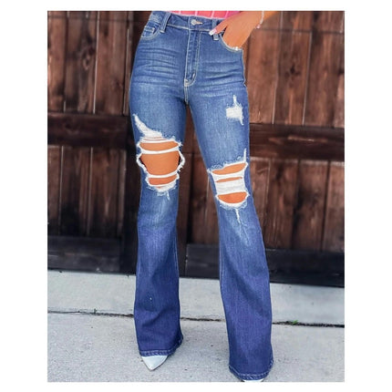 Womens Mid Rise Flare Jeans Distressed Denim Bell Bottom Pants