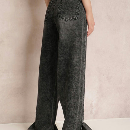 Women's Slit Wide Leg Jeans High Waisted Loose Denim Pants
