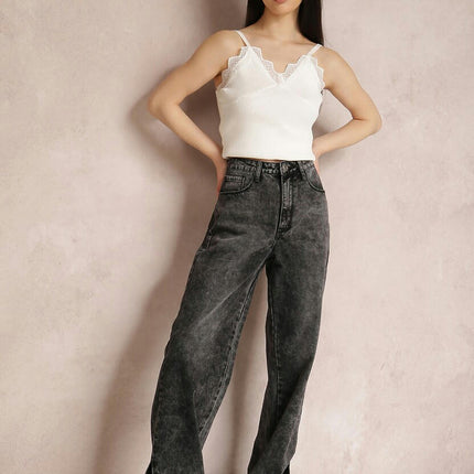 Women's Slit Wide Leg Jeans High Waisted Loose Denim Pants