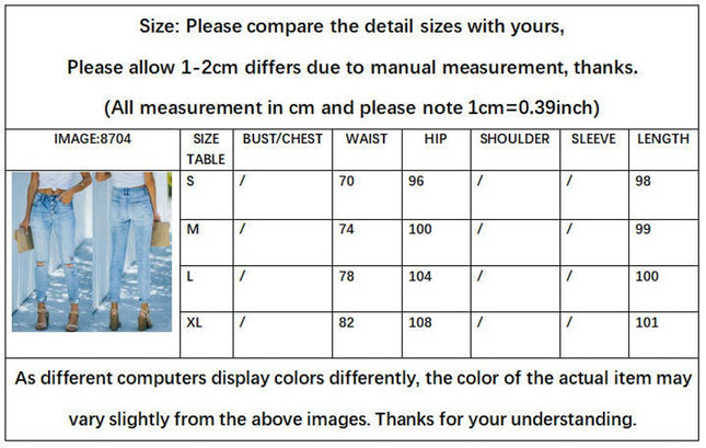 Women Skinny Ripped Jeans Distressed Mid Rise Denim Pants