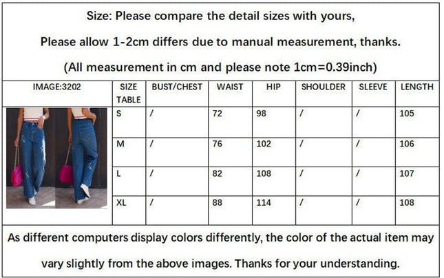 Women High Waist Floral Embroidered Jeans Wide Leg Denim Pants