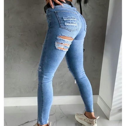 Women's Skinny Ripped Jeans Distressed High Waisted Denim Pants