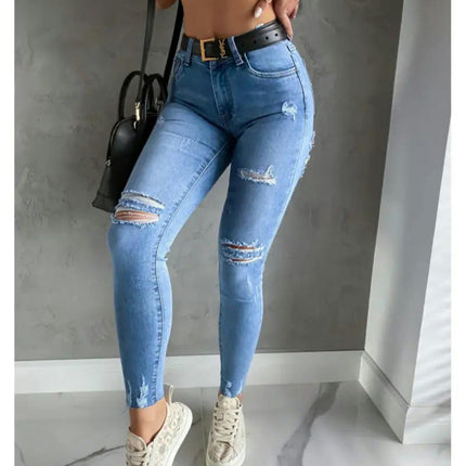 Women's Skinny Ripped Jeans Distressed High Waisted Denim Pants