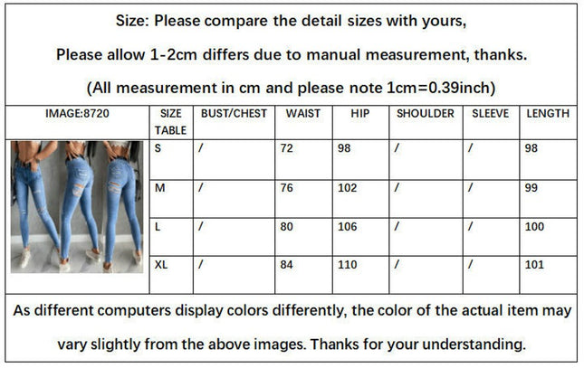 Women's Skinny Ripped Jeans Distressed High Waisted Denim Pants