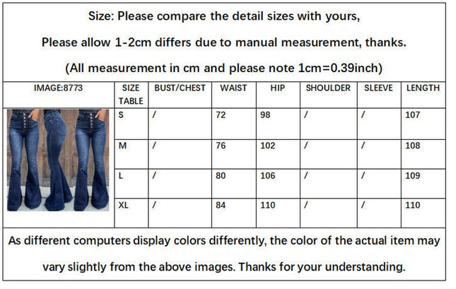 Women's Bell Bottom Jeans High Waisted Button Fly Flare Denim Pants