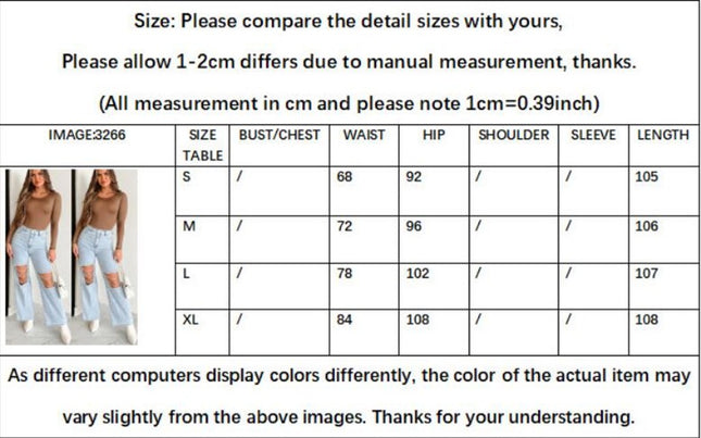 Women's Casual Loose Ripped Denim Pants Distressed Wide Leg Jeans-A1