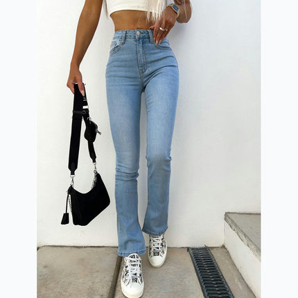 Women's Hight Waisted Stretch Jeans Skinny Split Denim Pants