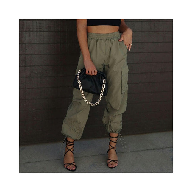 Women's Baggy Cargo Pants with Pocket Adjustable High Waisted Jogger Trouser