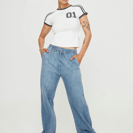 Wide Leg Jeans for Women Elastic Wasited Baggy Denim Pants