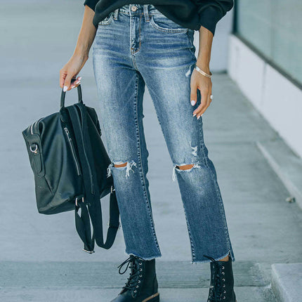 Women's Ripped Boyfriend Jeans Straight Leg Distressed Denim Pants-A3