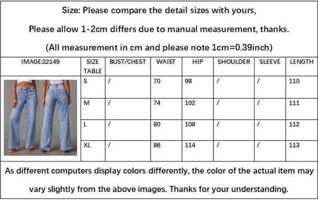 Women's Casual Mid Waisted Denim Pants Straight Wide Leg Jeans