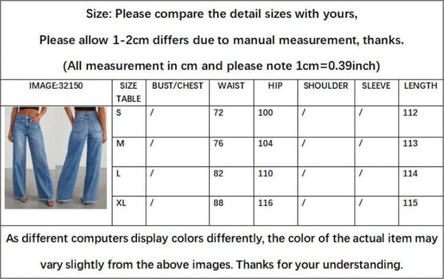 Women's Casual Mid Waisted Denim Pants Wide Leg Raw Hem Jeans