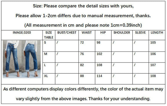 Women's Casual Mid Waisted Denim Pants Straight Leg Ripped Jeans