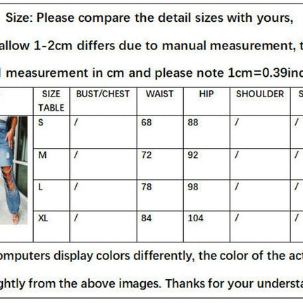 Cut Out Ripped Jeans for Women Straight Leg Mid Waisted Denim Pants