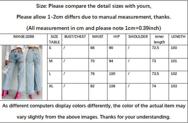 Cut Out Ripped Jeans for Women Straight Wide Leg High Waisted Denim Pants