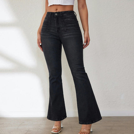 Women's Classic High Waisted Stretch Bell Bottom Jeans Skinny Flare Jeans