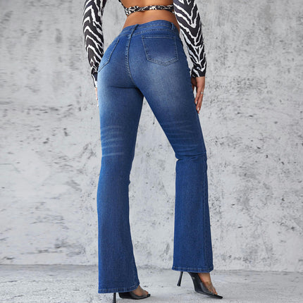 Women's Bell Bottom Jeans High Waisted Flared Denim Pants with Pocket