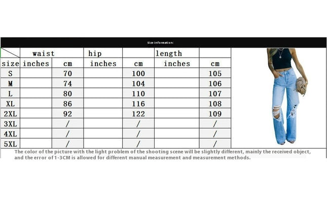 Ripped Wide Leg Jeans for Women Baggy Straight Boyfriend Trendy Denim Pants-A2