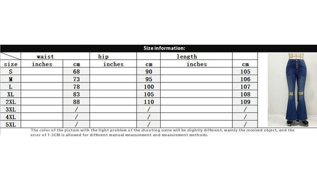 Women High Waisted Flared Jeans Ripped Stretch Bell Bottom Denim Pants