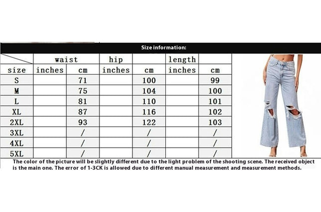 Womens High Waisted Wide Leg Jeans Baggy Distressed Denim Pants