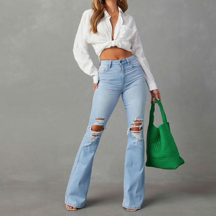 Bell Bottom Jeans for Women Ripped High Waisted Classic Flared Pants